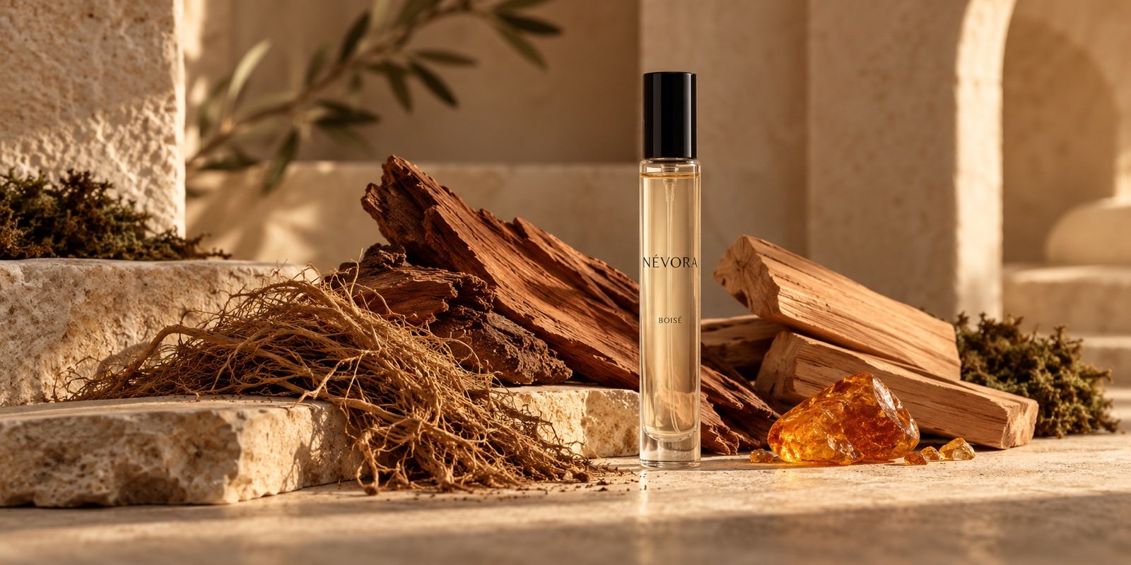Décant NÉVORA boisé avec cèdre, santal, vétiver et résine ambrée